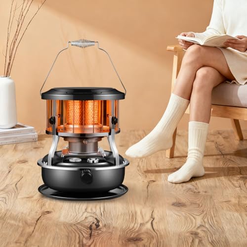 Kerosene Heater Indoor, 9000 BTU Portable Space Heater for Home, Garage, Camping, Cordless Forced Air Heater with Safety Shut-Off (Black)