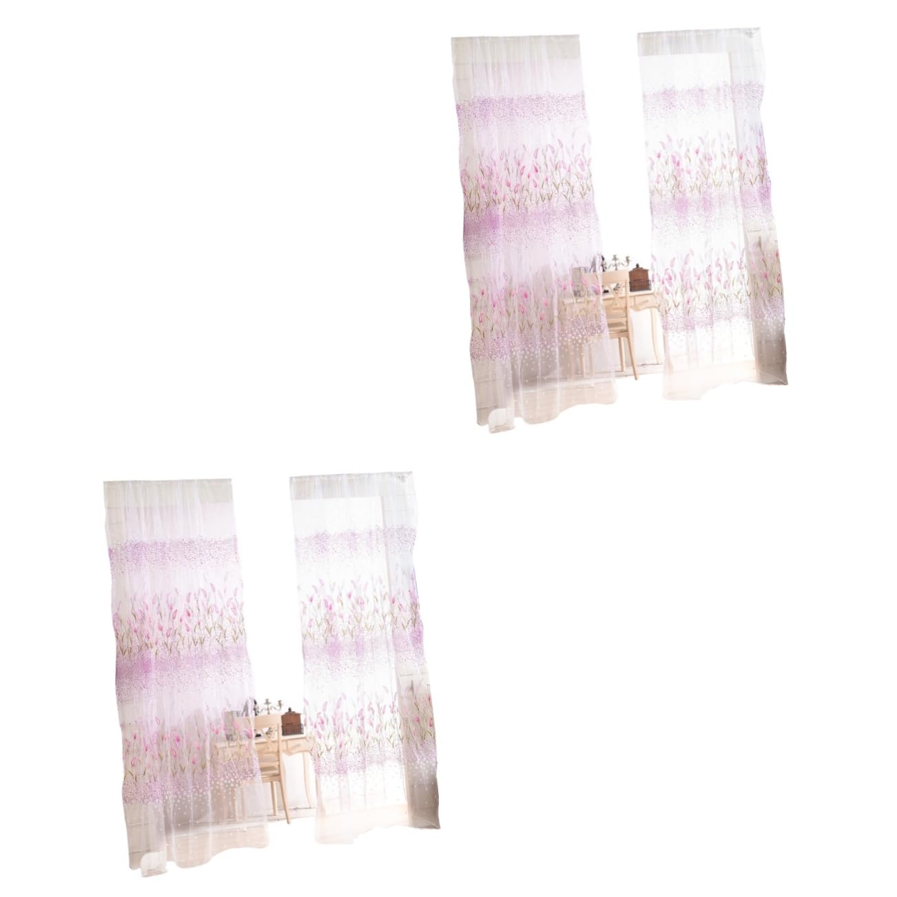 Cortinas semitranslúcidas TOPBATHY de alta calidad con acabado decorativo morado de ventana