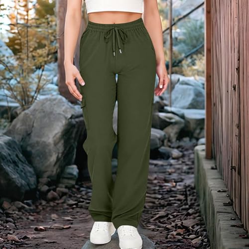 Women's Straight Leg Cargo Pants Casual High Rise Classic Loose Fit Pants Elastic Waist Sweatpants with Pockets2