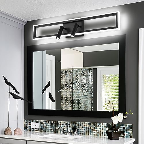 Image of SOLFART Vanity Lights for Bathroom 32 Inch Dimmable Matte Black Led Lights for Bathroom 3 Colors Wall Light