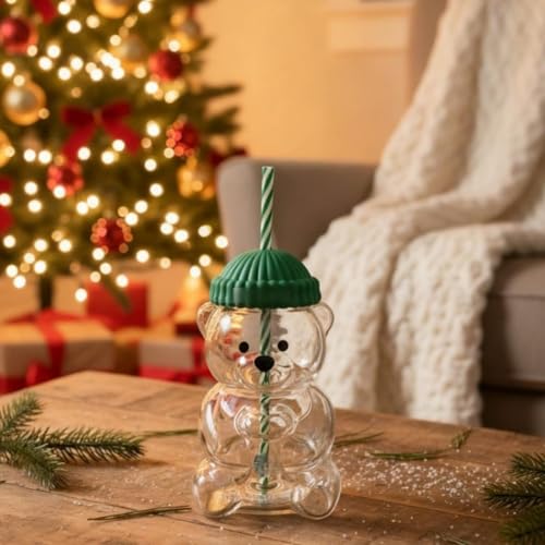 Image of Bear Glass Cup Drink Bottle Adorable Drinking Cup for Kitchen Party Home Bar