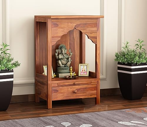 Image of Wudniture Sheesham Wood Sanjeevani Handcrafted Home Mandir /Temple (Honey Finish) | Wooden Pooja Mandir for Home & Office
