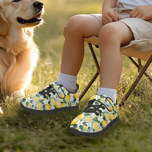 Boys Girls Shoes Kids Sneakers Athletic Running School Shoes for Little Kid/Big Kid Lemon Floral Pattern（Black Sole）3