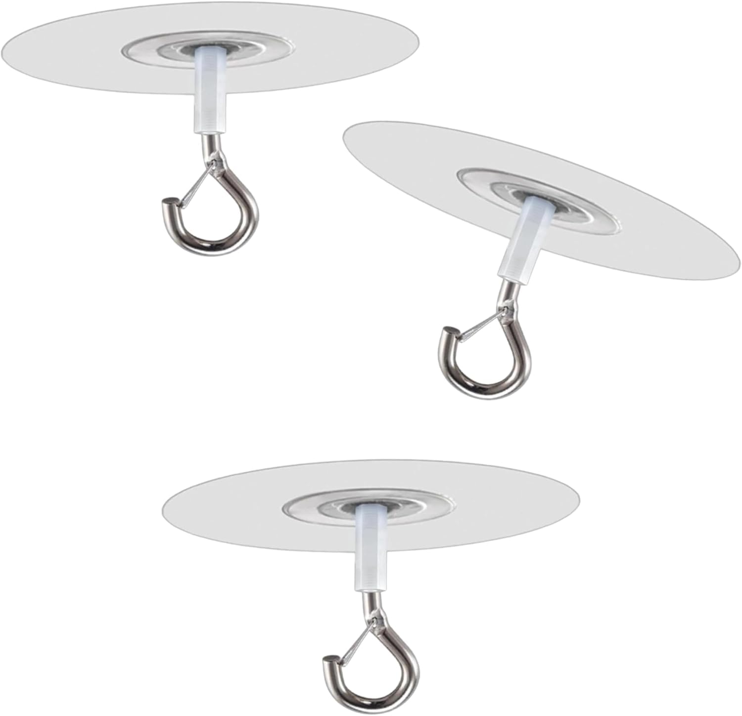 Elzhan 3Pcs Adhesive Ceiling Hook - Weight-Bearing Stick-On Ceiling Hook, Sticky | Drill Free Hanging Hook with Safety Clasp, Water Resistant for Plants Chimes Storage