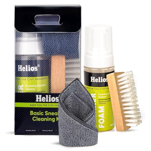 Image of Helios Shoe Cleaning Kit | 150 ml Sneaker Cleaner Kit with Brush & Microfiber Towel | Shoe Cleaner for Sports Shoes, White Shoes & Sneakers | Easy Cleaning Solution