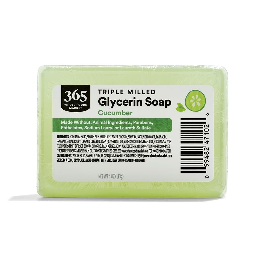 Sponsored Ad - 365 by Whole Foods Market, Translucent Cucumber Soap Bar, Triple Milled Glycerin Soap, 4 Ounce