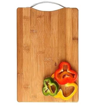 Shree Hari Bamboo Chopping Board - Vegetables, Multipurpose for Kitchen with Metal Handle, Biodegradable, 100% BPA Free and Anti-Microbial (20 x 30 x 1.8 cms, Brown)
