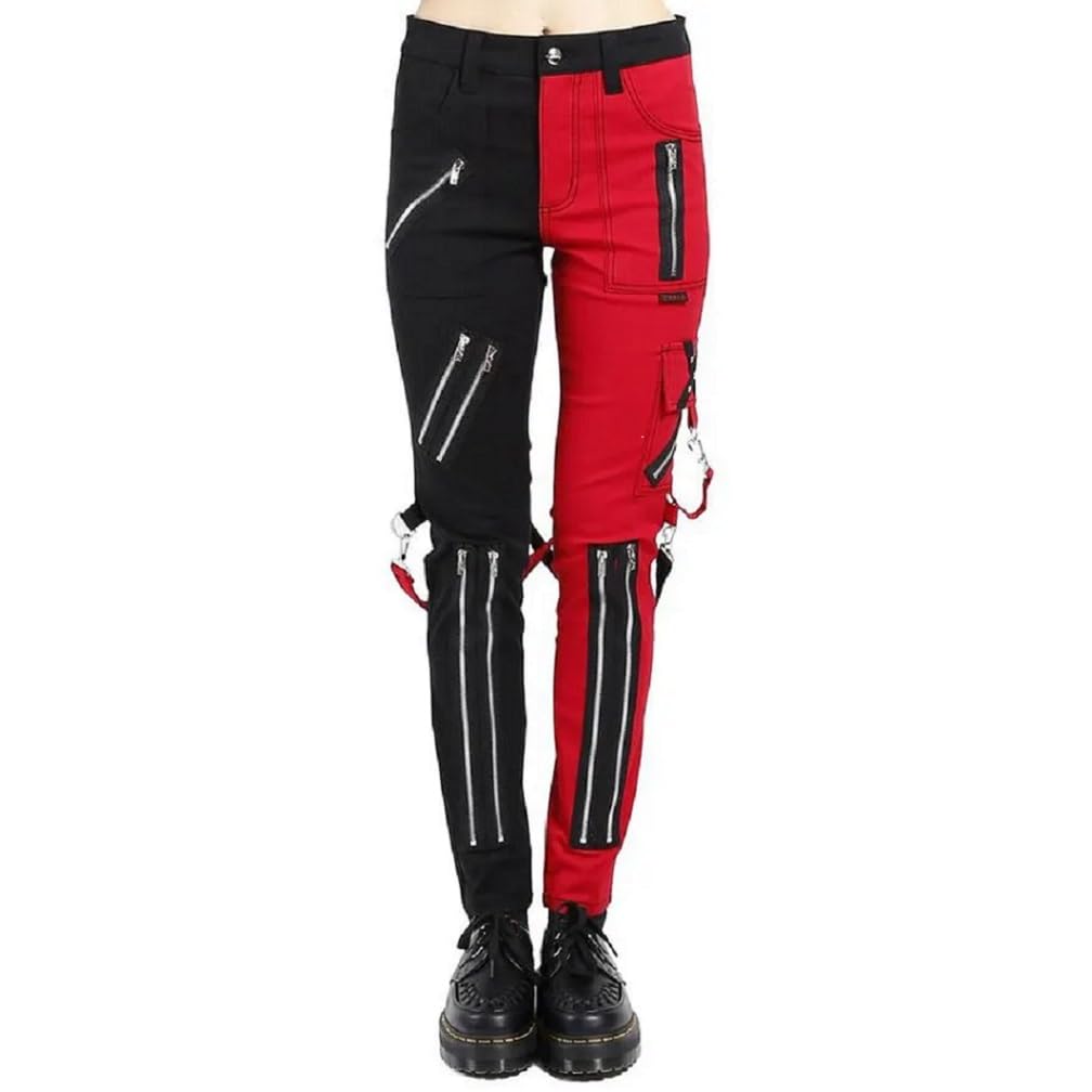 Women Gothic Split Leg Bondage Pant Rock Hard Trouser Heavy Weight Emo Pants USA Large Black Red