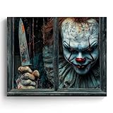 B.B.F MAKE Halloween Wall Decor, Creepy Clown Canvas for Wall Art, Scary Oil Painting 3D Stereoscopic Window Pictures for Home Decor, Vintage Wall Art for Living Room, Bedroom, or Office (11'x14')