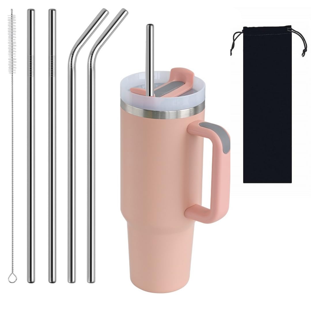 Stanley Cup - Pajitas de repuesto de 40 onzas, acero inoxidable de 10 mm x 315 mm, compatibles con Stanley 2.0 y Quencher, pajitas de metal largas reutilizables con bolsa y cepillo de limpieza