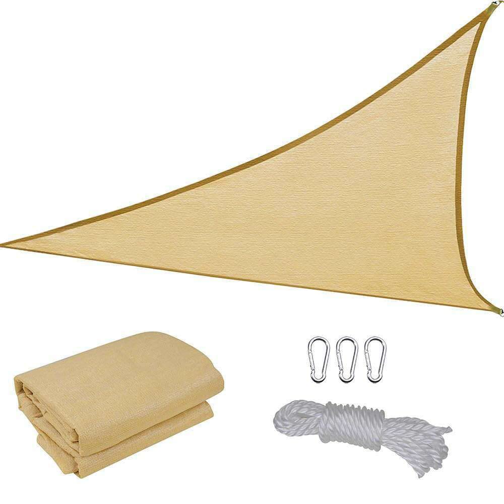 Odporny na promieniowanie UV trójkątny żagiel przeciwsłoneczny – 100% HDPE Pokrowiec na patio do ogrodu, na taras, imprezy, zawiera linę, 2 x 2 x 2 m, beżowy
