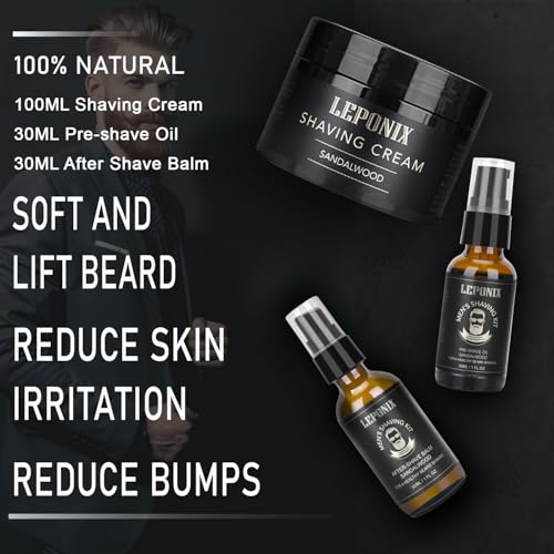 Shaving Kit- Include Shaving Cream, Aftershave Balm, Pre Shave Oil - Smooth & Soft Wet Shave -Gift Set for Men Stocking Stuffers (Sandalwood) - Image 3