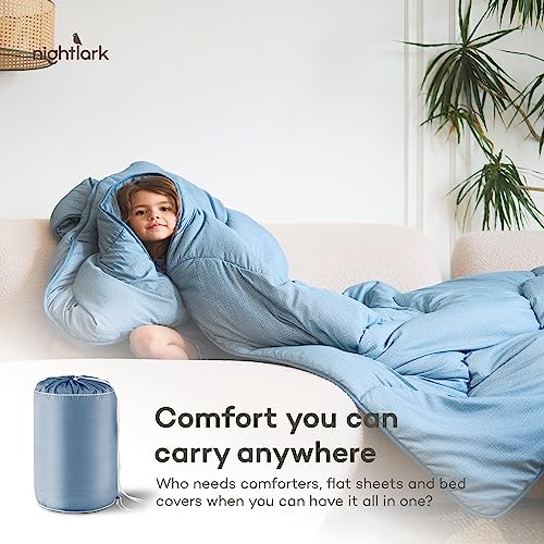 Night Lark - All-In-One Bed Comforter - All Season - Linen Collection - Warm & Lightweight Comforter - Machine Washable - Hypoallergenic Bedding - Queen Comforter - Twilight Blue #TOP5