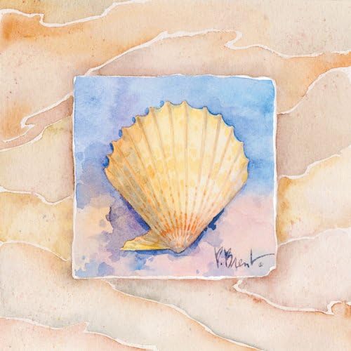 Miniatura 5 de wallsthatspeak 4 impresiones artísticas en color de agua de concha de mar, diseño de estrellas de mar de arena y dólares, 8 x 8