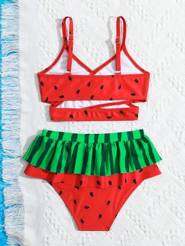 Image of WDIRARA Toddler Girl's 2 Piece Cute Swimwear Printed Criss Cross Ruffle Swimsuits Beach Sport Bathing Suit