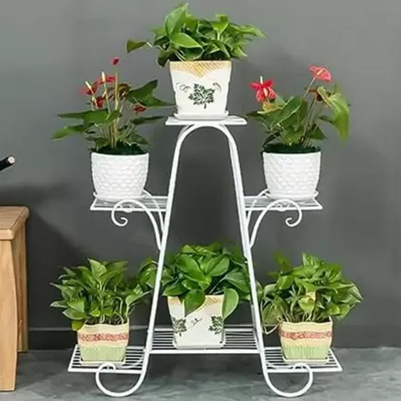 Multi Tier Iron Metal Plant Stand For Balcony Outdoor Indoor Plant Holder Home Decor Item Flower Pot Holder ( 6 Tier ) (White) Multi Tier Iron Metal Plant Stand For Balcony Outdoor Indoor Plant Holder Home Decor Item Flower Pot Holder ( 6 Tier ) (White)