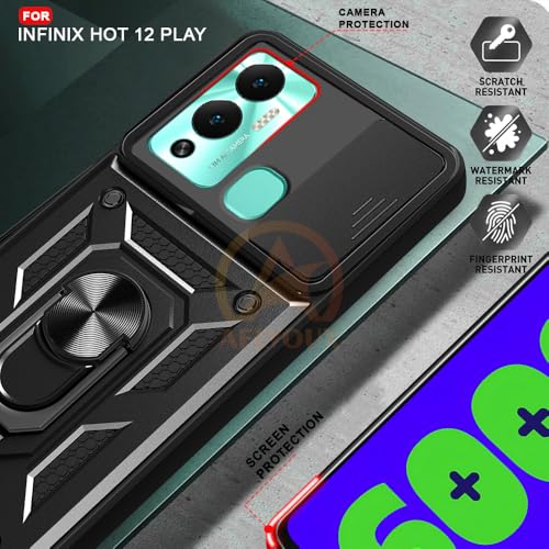 Image of Armor Bumper Back Cover Case for Infinix Hot 12 Play /Hot 20 Play Rotating Camera Cover, Ring Holder & Kickstand | Heavy Duty & 360 Degree Protection Back Cover (Black)