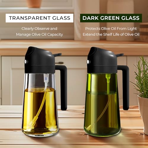 Image of YARRAMATE Olive Oil Sprayer Set of 4 16oz Glass Olive Oil Sprayer with Stickers, Kitchen Gadgets Including 2 Pcs Anti Slip Mat for Bottle, Cleaning Brush, Aesthetic, Gift