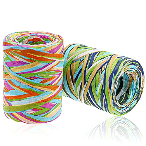 Hoveox 2 Rolls Colored Raffia Paper Ribbon 524 Feet Colored Paper String Raffia Ribbon For Gift Wrapping Party Decor And Craft Decoration #TOP8