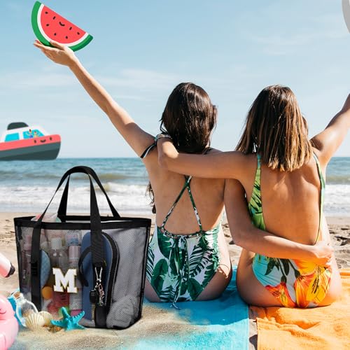 Nidoul Mesh Beach Bag Large Initial Tote Bags Reusable Grocery Bags Foldable for Women Pool Swim Travel Vacation Essentials3