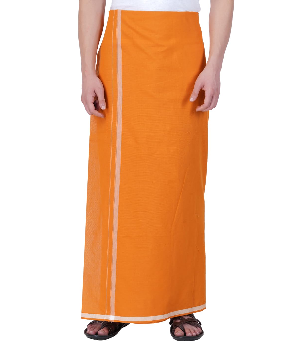 Mens 2.00 Mtr Devotional Wear White Star Dhoti (Orange)…-image-49