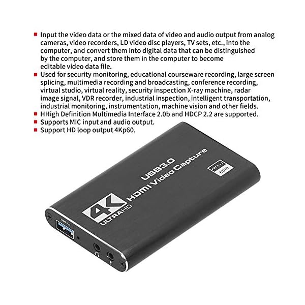 Sxhlseller Tarjeta de Captura de Video HDMI 4K, USB3.0 60Hz Unidad Libre para Tarjeta de Captura Video de Alta Definición con LoopMetal para Nintendo Switch / PS4 / Xbox One/OBS/Camera/PC - Image 5