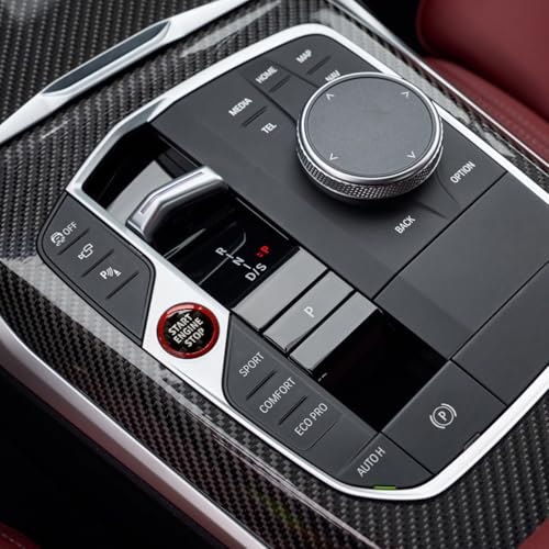 Image of Engine Start Stop Button Cover compatible with BMW Interior Accessories | 0.86 Inch Round compatible with X3 X5 Z4 2 3 4 i4 i3 Series,Carbon Fiber Texture with High Gloss Resin surface