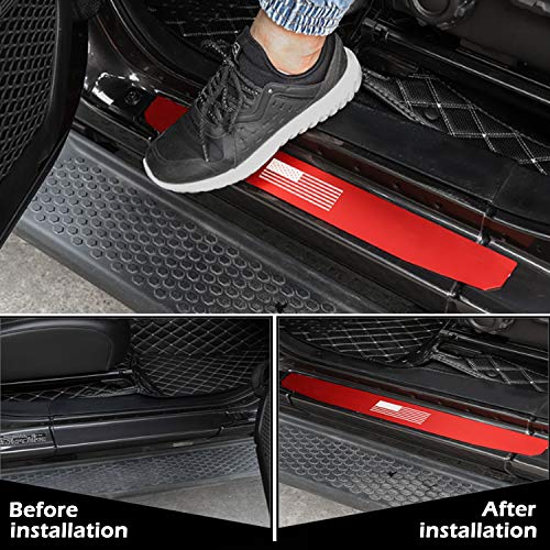 Adust Door Sill Guards Kit Compatible with 2018-2020 Jeep Gladiator JT/Jeep Wrangler JL 4 Doors Accessories Parts, Door Entry Guard Kit,Aluminum Alloy,Plate Cover with Flag Pattern (RED,4 pcs) - Thumbnail 4