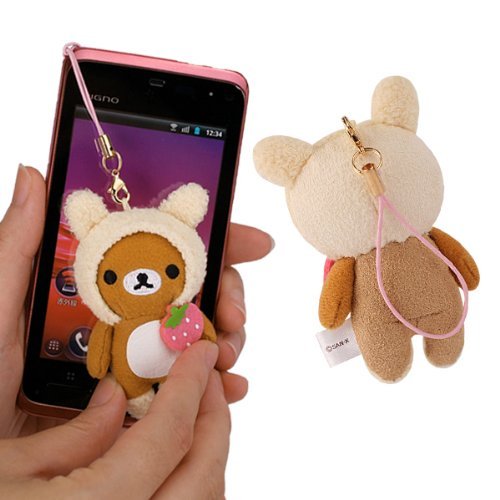 San-X Rilakkuma Petite Plush Doll Cleaner Cell Phone Strap (Rilakkuma/Strawberry)