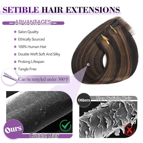 Image of Clip in Hair Extensions Real Human Hair Invisible Remy Human hair Clip in Extensions for Women Seamless Double Weft 8pcs 22 inch 110g /3.9oz Balayage Black Brown Highlight Chestnut Brown