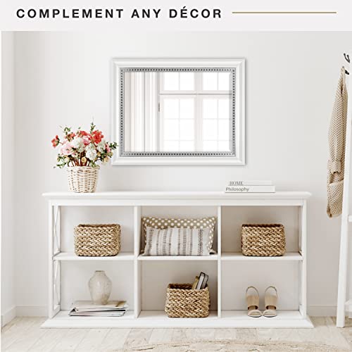 Mcs 18X24 Inch Embossed Accent Wall Mirror, 23X29 Inch Overall Size, White Wood Grain With Silver Trim Finish #TOP4