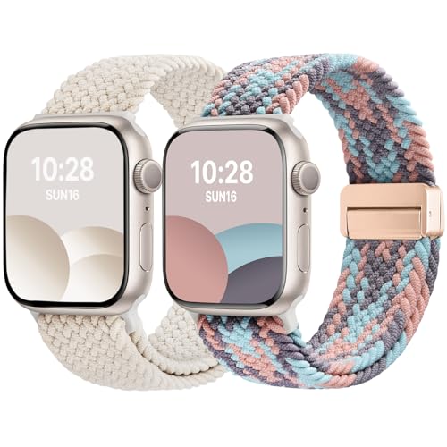 Fullmosa Correa trenzada compatible con correas de Apple Watch de 42 mm, 40 mm, 46 mm, 42 mm, 41 mm, 44 mm, 38 mm, 49 mm, para mujeres y hombres, bandas elásticas de nailon suave con cierre magnético