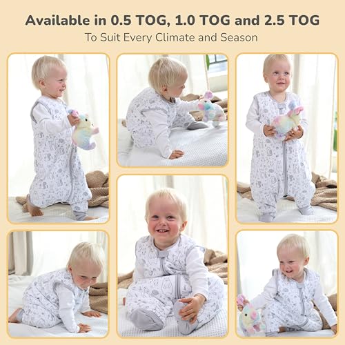 Image of Mama Cheetah Toddler Sleep Sack with Feet 3T - 4T, 1.0 TOG Organic Cotton Baby Sleeping Bag with Legs, Baby Wearable Blankets for Walkers w / 2-Way Zipper, Sleep Sack for Girls & Boys, Early Walker