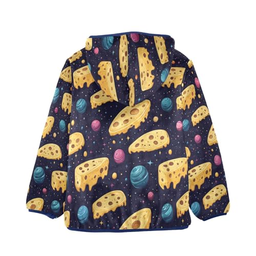 Cheese Slices and Planets Pattern Toddler Fleece Jacket Girl Boys Hooded Fleece Jacket Coat Warm Outwear Zip-up 3-10T2