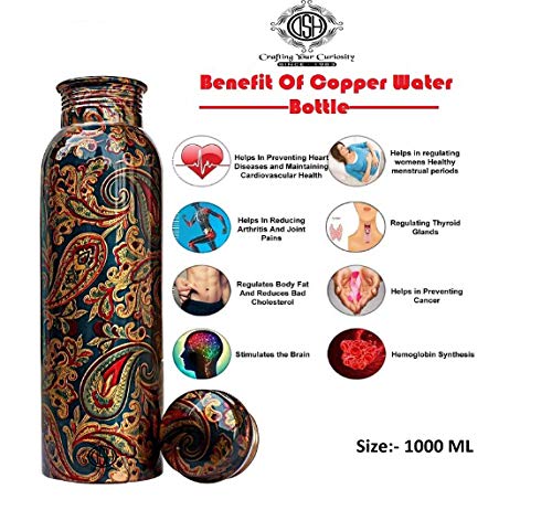 Image of DSH Copper Bottles for Water 1 Litre Printed Design with Fine Art Work, Yoga Water Bottle 1000 ML (Color 07)