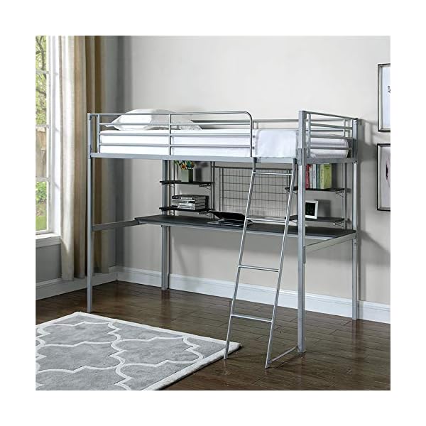 VBARV Metal Full Loft Bed with Desk, Industrial Metal Double Over Loft Bunk Bed, Premium Steel Slat Support, with Large Storage Space, Easy Assembly, for Kids Adults Guest - Image 6