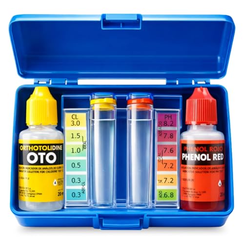 Test Kit Cloro y pH, Medidor del Cloro y PH del Agua de la Piscina, Accesorios Piscina Básico, Apto para cualquier tipo de agua, Contiene Phenol y OTO en gotas