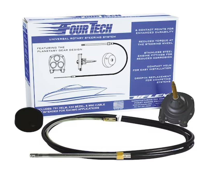 Boat Steering System Helm Rotary Mechanical Steering Black with T91 Planetary Gear Design Helm/ X34 90 Degree Bezel/ M90 Mach20 Foot Steering Cable