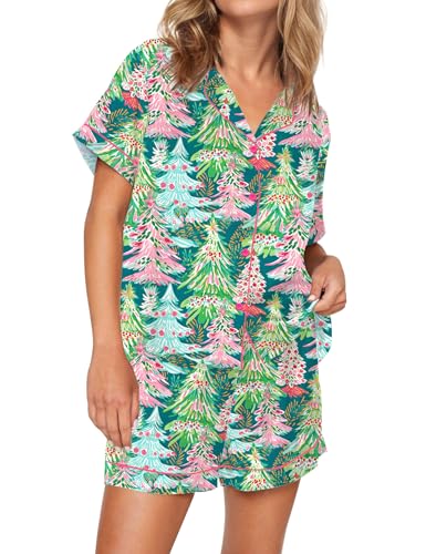 Image of SHESHOW Satin Pajamas for Women Set Preppy Animals Pjs Short Sleeve Shorts 2 Piece Loungewear Sets XS-XXL