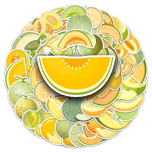 Cute Cantaloupe Vinyl Stickers, 50 PCS Waterproof Hami Melon Decals for Laptops Scrapbooking, Journals, Notebooks