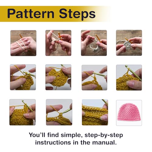 Image of picknMAKE DIY Crochet Set of Baby Beanie Hat Kit for Beginners Adult- Includes Pink Wool, 3mm Crochet Hook, Needle, Cutter & Step-by-Step Instructions
