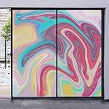 Window Film Sticker Static Electricity Marble Privacy Film Window Cling Vinyl for Home Bathroom Rental Room Abstract Color Formation Wavy Aqua Pink Lines 31.5 W x 62.9 L lnch Aqua Pink