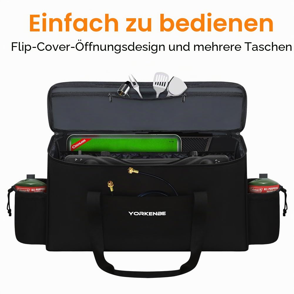 Tragetasche für 2 Brenner-Herde, Tragetasche für Campingkoche mit Doppeltem Reißverschluss und Gepolsterte Griffe Wasserdicht, Herdtasche für Campingkocher, 60x36x14cm