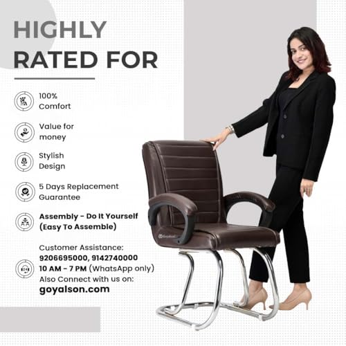 Image of Goyal steel & furniture Executive Office Study Reception Library School Chair Home Study Library Chair with Cushioned seat Back (2, Coffee, Double Pipe Chrome Frame)