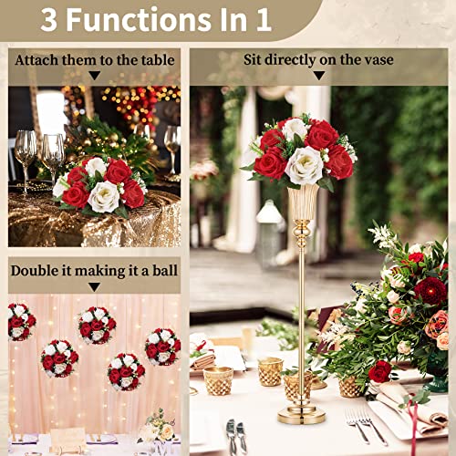 Image of NUPTIO Flower Balls Centerpieces for Wedding Tables, Red & White Roses