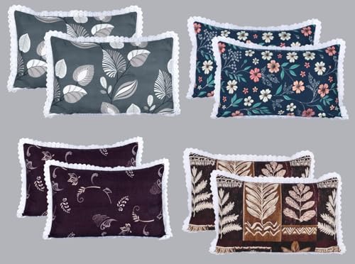 Image of RD TREND Glace Cotton Lace Pillow Cover Set of 4 (8 Pcs) - Premium 210 TC, Standard Size 18 inchx28 inch | Soft & Breathable Pillowcases for Bedroom & Home | Mix-7