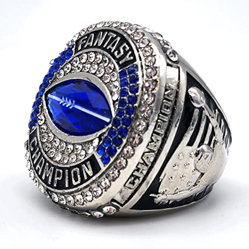 Decade Awards 2022 Fantasy Football Ring - Silver | Ffl Champion Ring With Blue & Clear Stones - Size 12, Silver #TOP1