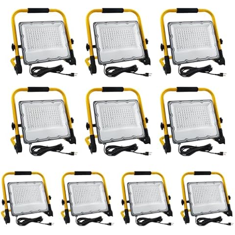 OUSIDE 10 Pack 100W LED Work Light, 10000LM Construction Light with 157.5 in Cable, 700W Equivalent 6500K Portable Working Lights with Stand, IP66 Waterproof Job Site Light for Construction Site Cover