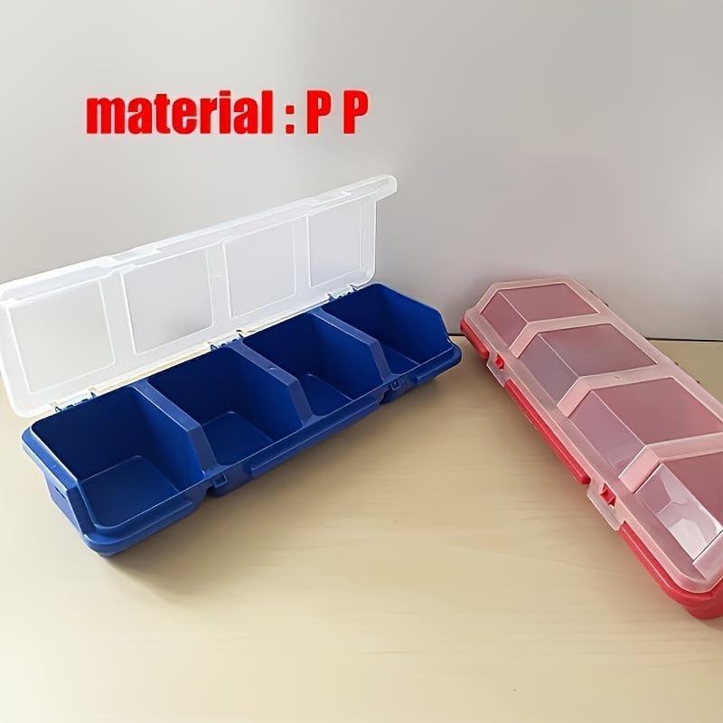 4-Compartment Small Screw Parts Box, Storage Case 1pcs Red, Electronic Hardware Accessories, Small Plastic Parts, Slanted Lid with Cover