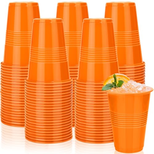 Kochorie 50 Pack Disposable Plastic Cups 16 Oz Solid Color Drinking Cups Party Supplies Strong and Sturdy Drinkware Cup For Birthday Wedding Thanksgiving Fall & Daily Use Orange